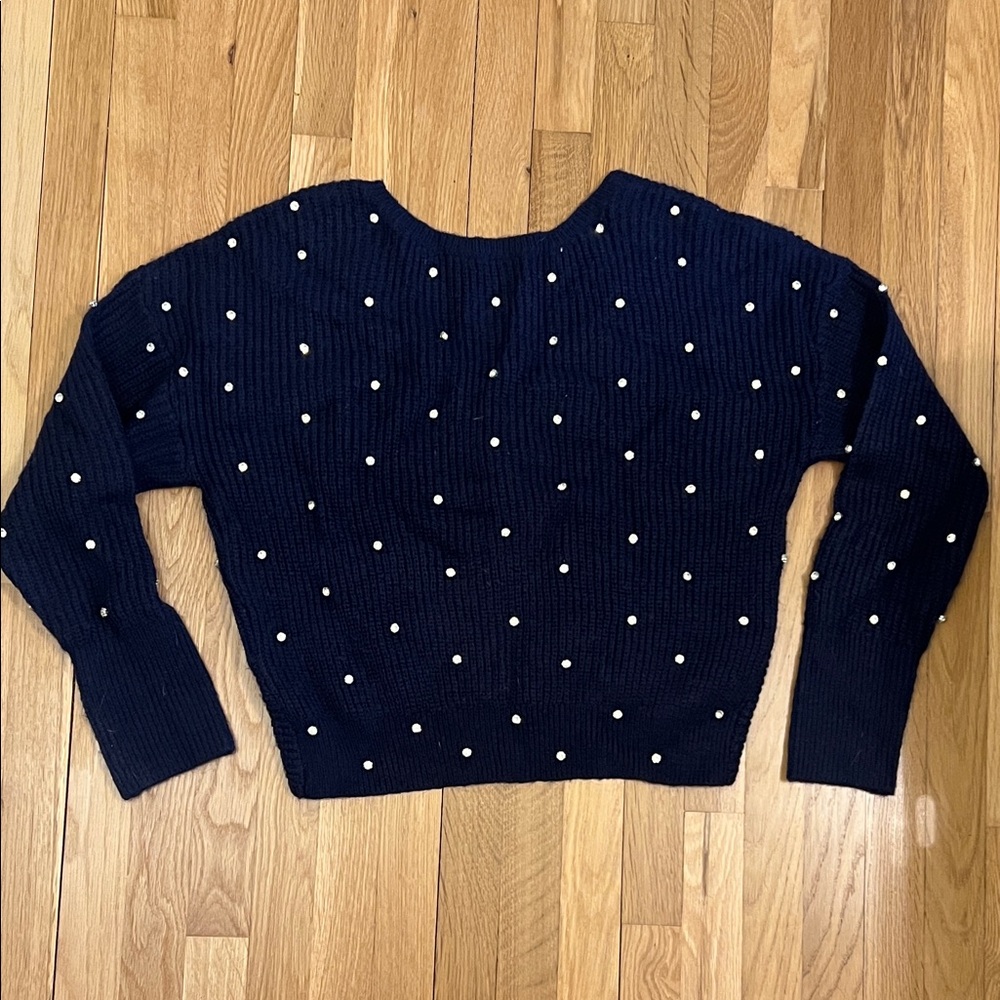 Navy Blue Sweater with Jeweled Accents